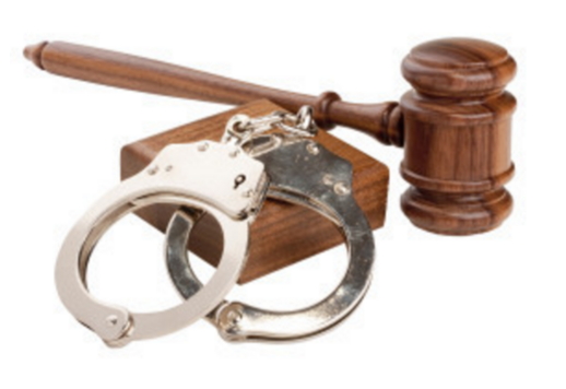 A picture of handcuffs and a gavel